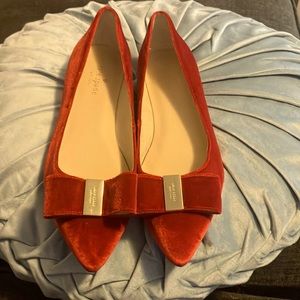 Kate Spade, red velvet bow flats 7 1/2 (gold center on bow)